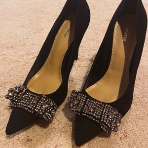 Express Black Pointed Velvet Heels